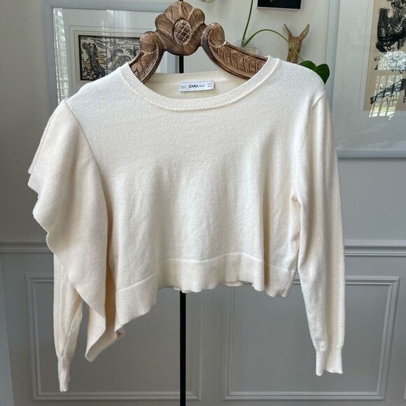 Zara Vanilla Side Ruffle Knit Crop Top Sweater S - Picture 1 of 9